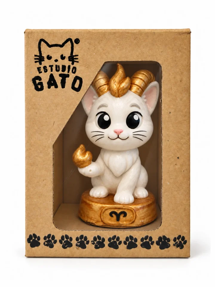 Gatriel Aries blanco en su caja de Estudio Gato