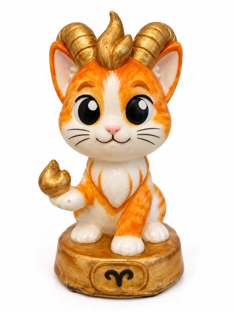 Gatriel Aries naranja y blanco, figura en yeso piedra pintada a mano