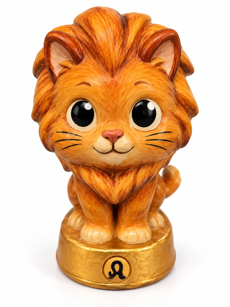Gatriel Leo naranja, figura en yeso piedra pintada a mano